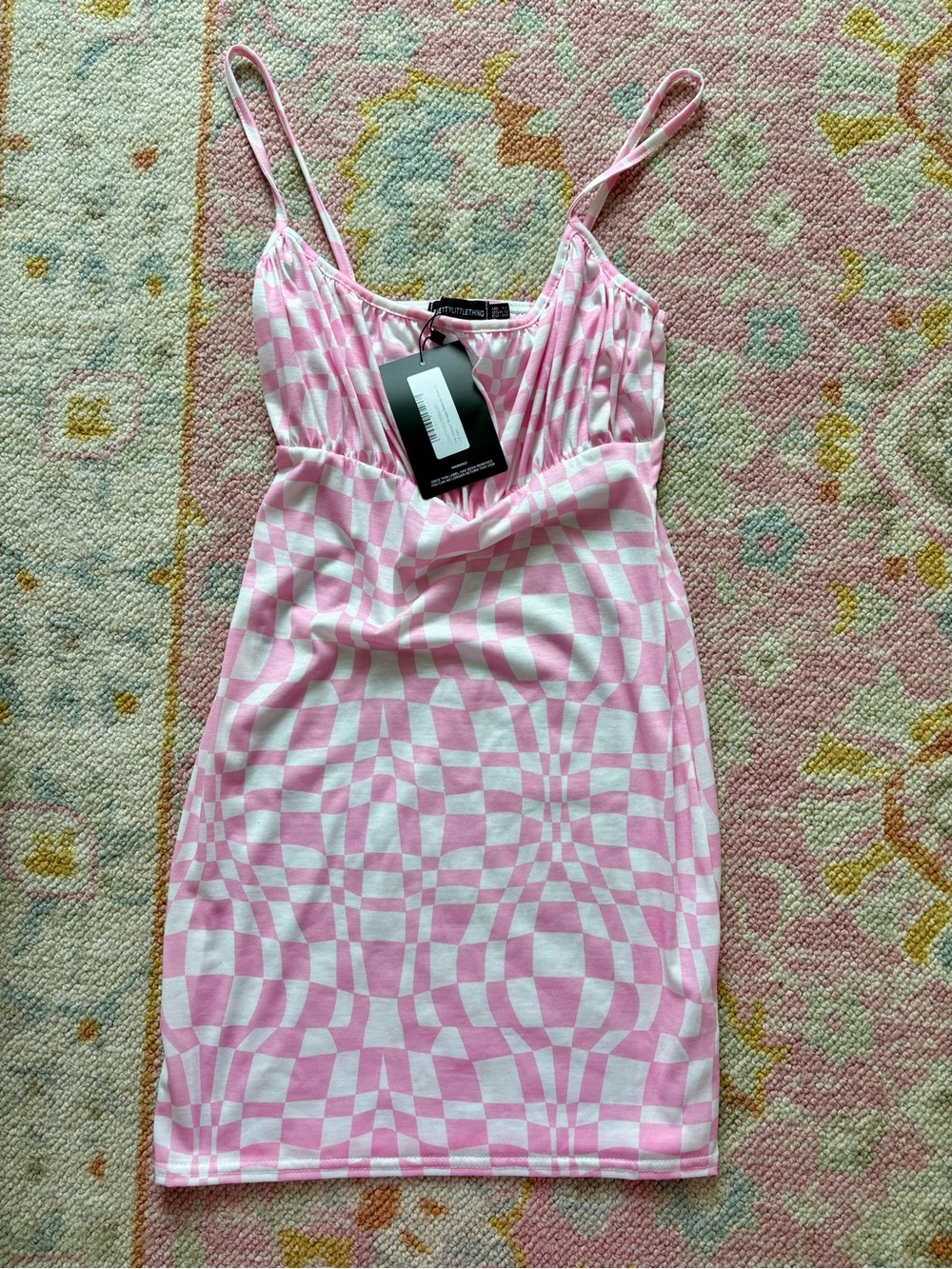PrettyLittleThing Pink Abstract Checker Print Bodycon Mini Dress NWT US 8